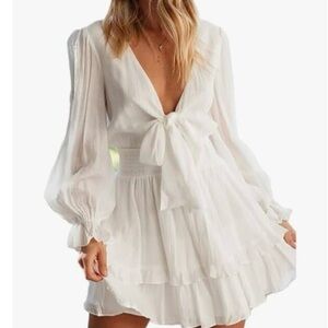 Elegant White V-Neck Dress